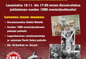 Mestarit Uusikaupunki Areenalla lauantaina 18.11.