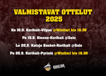 Korihait pelaa neljä valmistavaa ottelua – Kotipelit 10.9. ja 26.9.